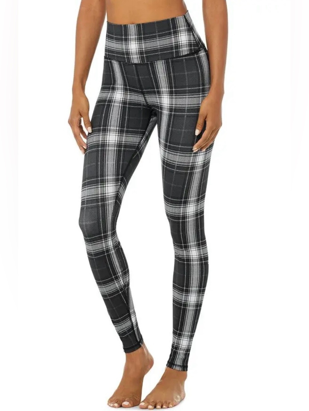Alo Yoga High-Waist Vapor Legacy Plaid Leggings Black Gray M Athleisure Athletic